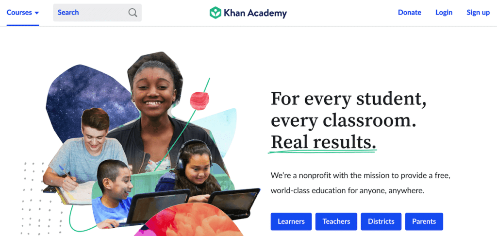 Khan Academy home page